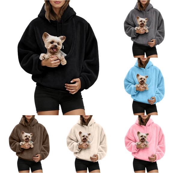 Women Oversized Hoodie with Pet Sling Pouch, Front Pocket for Small Dogs and Cats, Casual Errands