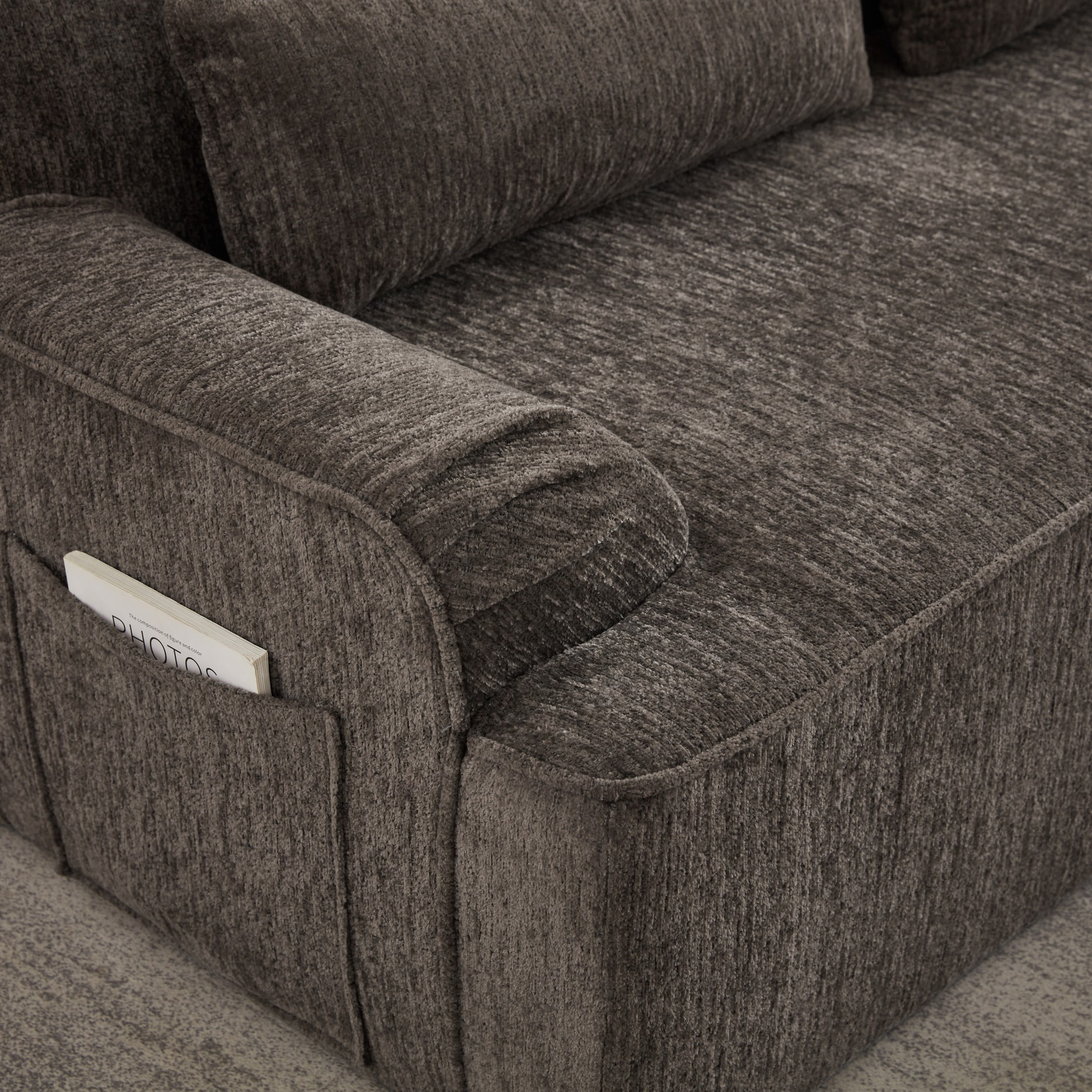 Aukfa 102.4" Modular Sectional Sofa with Right Facing L-Shape Chaise, Deep Seat Chenille Upholstered Couch with Lumbar Pillow, No Assembly Required, Brown
