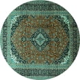 thumbnail image 1 of Ahgly Company Machine Washable Indoor Round Medallion Turquoise Blue Traditional Area Rugs, 4' Round, 1 of 4