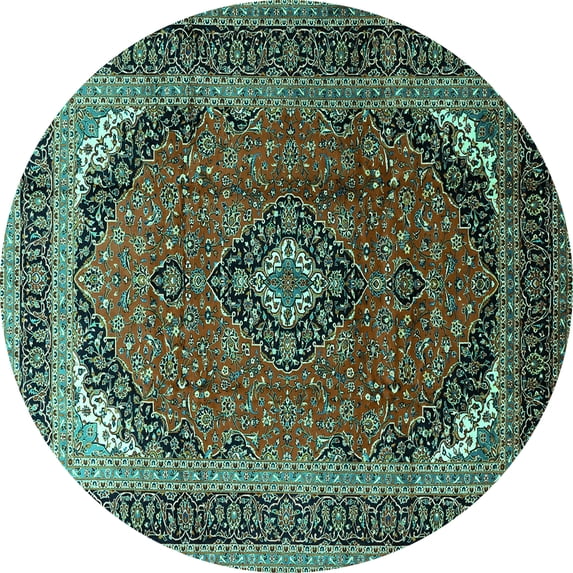 Ahgly Company Machine Washable Indoor Round Medallion Turquoise Blue Traditional Area Rugs, 4' Round