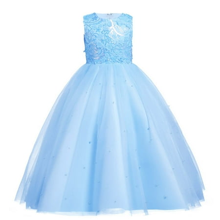 

Girls Maxi Tulle Dress Sequins Embroidery Flower Long A Line Pageant Dress Floor Length Princess Prom Gowns with Sash