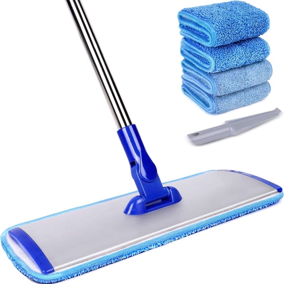 Conliwell 18"Microfiber Mop with Stainless Steel Handle-4 Reusable Mop Pads