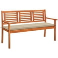 thumbnail image 1 of vidaXL 3-Seater Garden Bench with Cushion 150 cm Solid Eucalyptus Wood, 1 of 5