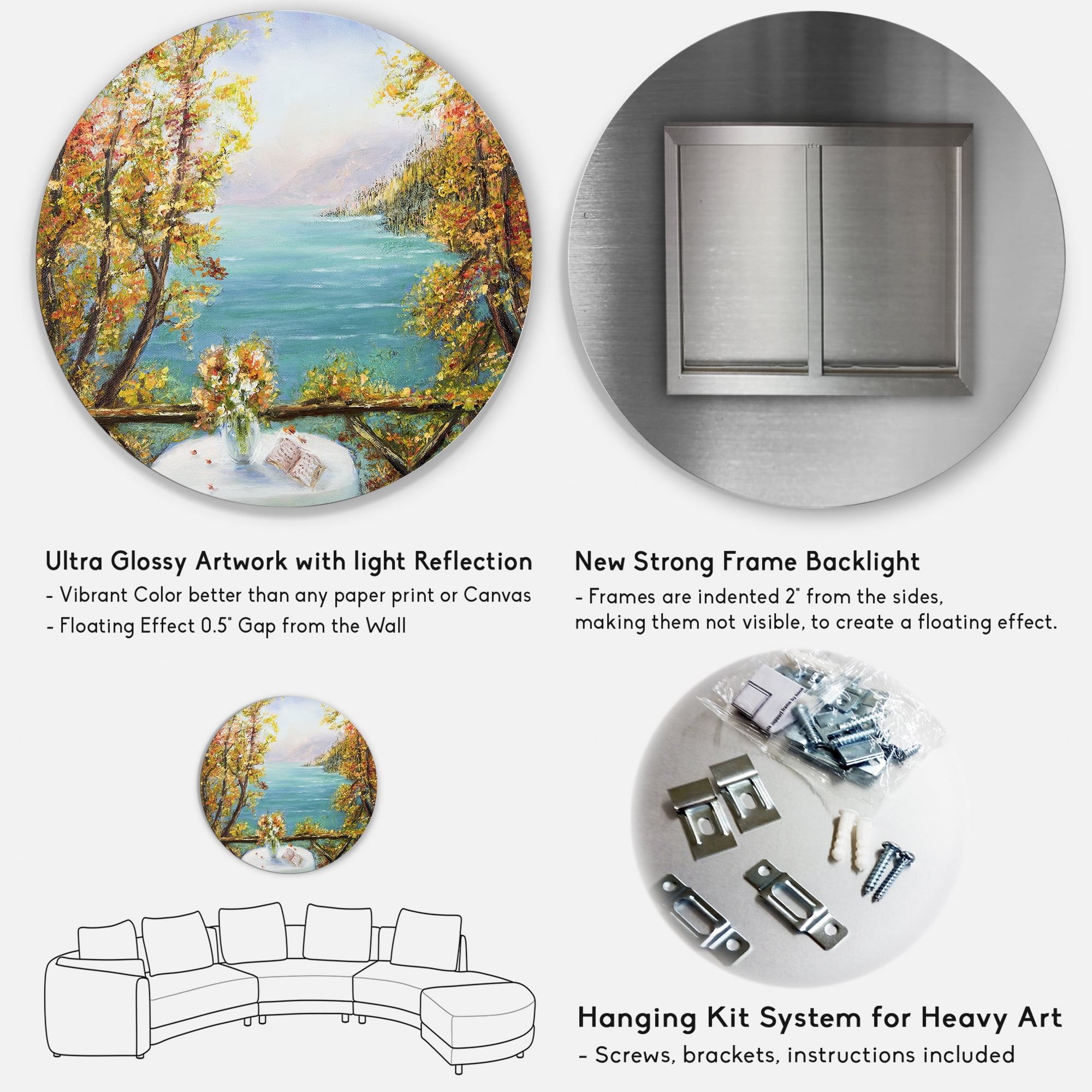 Designart 'The Blue Ocean View From Terrace' Nautical & Coastal Circle Metal Wall Art 29x29 - Disc of 29