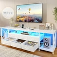 thumbnail image 2 of TV Stand with LED Lights & Power Outlets, for TVs up to 85 Inches, 6 Fabric Drawers Entertainment Center with Open Storage Shelves, 71" TV Media Console Table for Living Room, Bedroom, White, 2 of 18