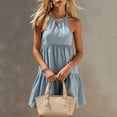 thumbnail image 6 of QUNYINEY Summer Womens Dresses Sleeveless A Line Blue Mini Sundress Crew Neck Vacation Casual Loose Fit Dresses, 6 of 7