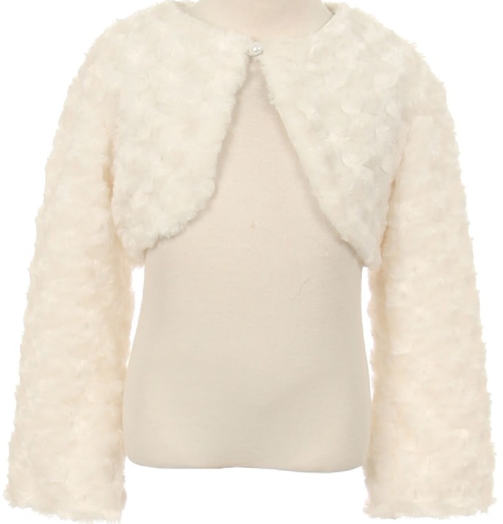 Little Girls Cute Fluffy Chenille Fur Flower Girls Bolero Jacket Coat (10GG7) Ivory 6 - image 1 of 2