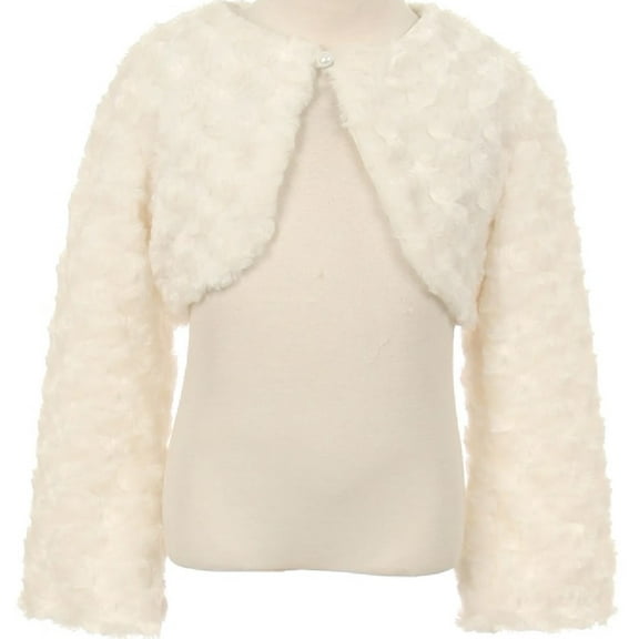 Little Girls Cute Fluffy Chenille Fur Flower Girls Bolero Jacket Coat (10GG7) Ivory 2