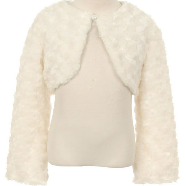 Big Girls Cute Fluffy Chenille Fur Flower Girls Bolero Jacket Coat (10GG7) Ivory 10