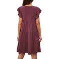 thumbnail image 6 of Pop Seller Summer Beach Dress For Women Casual Round Neck Tunic Ruffle Short Sleeve A-Line Tiered Babydoll Dress Flowy Mini Dress Purple L, 6 of 7