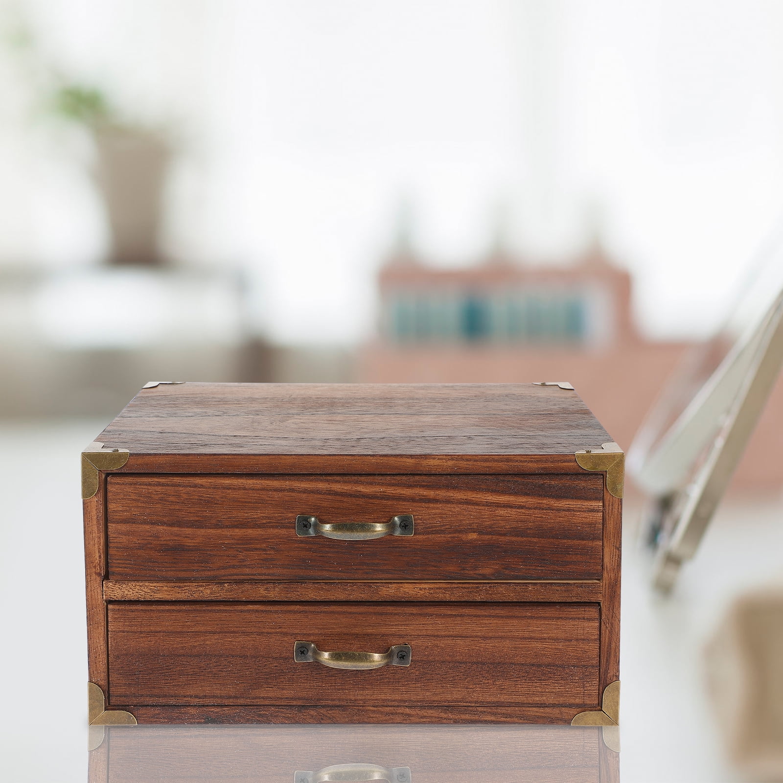 Desk Organizer with Drawers Wooden Storage Box Desktop Storage Home Storage Drawer Box (Two Drawers)