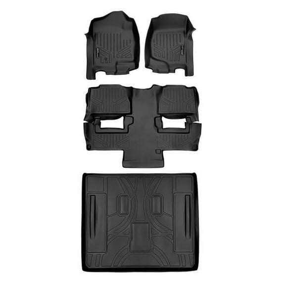 SA0015-B0160-D0045 Custom Fit 3 Rows Behind 2nd Row Floor Mats & Cargo Liner Set for 2011-2014 Chevy Tahoe, Black
