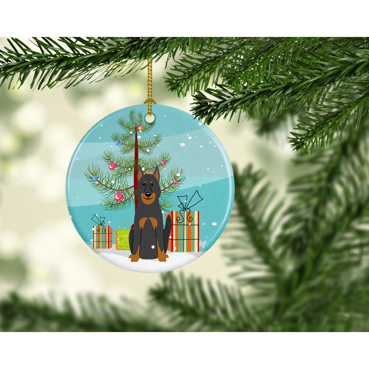 Merry Christmas Tree Beauce Shepherd Dog Ceramic Ornament