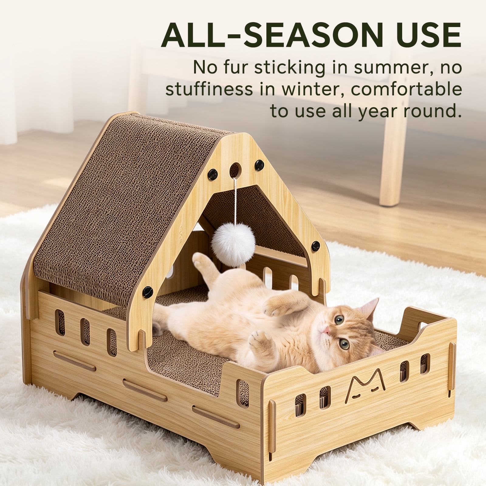 Large Reversible Cardboard Cat Scratcher Lounger, Durable Long‑Lasting Cat Scratching Board Pad, Brown Scratch Bed Furniture Protector for Indoor House Cats, 37x50x36cm