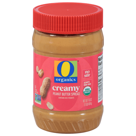 O O Organic Creamy Peanut Butter Spread, USDA Organic, Non-GMO, No-Stir, 16 Oz