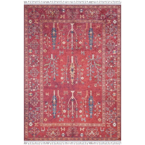 Miloslaw Red Modern Polyester Area Rugs for Living Room Washable Rugs Boho Moroccan Area Rug Soft Geometric Bohemian Carpet Distressed Indoor Rug for Bedroom Dining Room Office Nonslip Rug