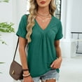 thumbnail image 6 of Horkkom Womens Summer Tops Solid Color V Neck Short Sleeve Blouses Casual Loose Comfy Tops S, 6 of 9