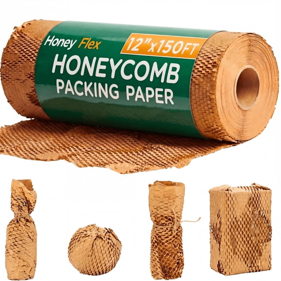 Rollo de papel de embalaje Honey Flex 30 cm x 45,7 m kraft con estructura de panal