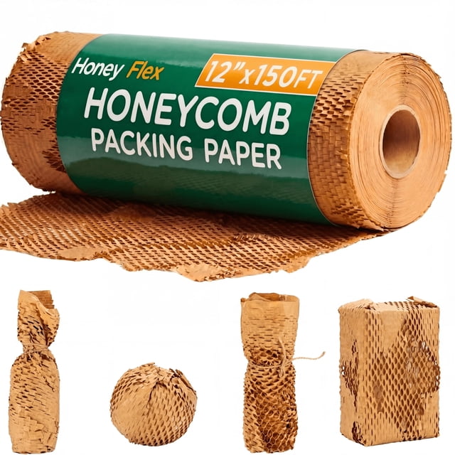 Rollo de papel de embalaje Honey Flex 30 cm x 45,7 m kraft con estructura de panal