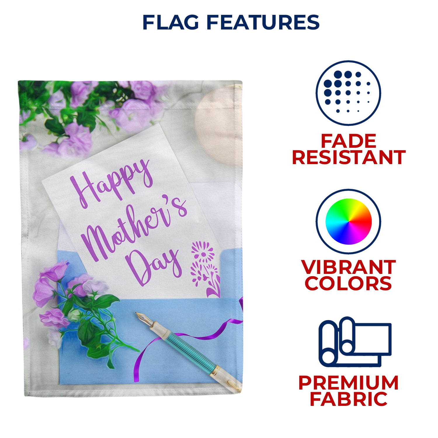 America Forever Happy Mother's Day Note House Flag 28 x 40 inches Floral Greetings Card Purple Flowers Double Sided Holiday Seasonal Yard Outdoor Decorative I Love You Mom Flag