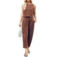 thumbnail image 3 of Womens Checker Set 2 Piece Beach Vacation Outfit Summer Tank Top Pants Suit Rust Red L, 3 of 10