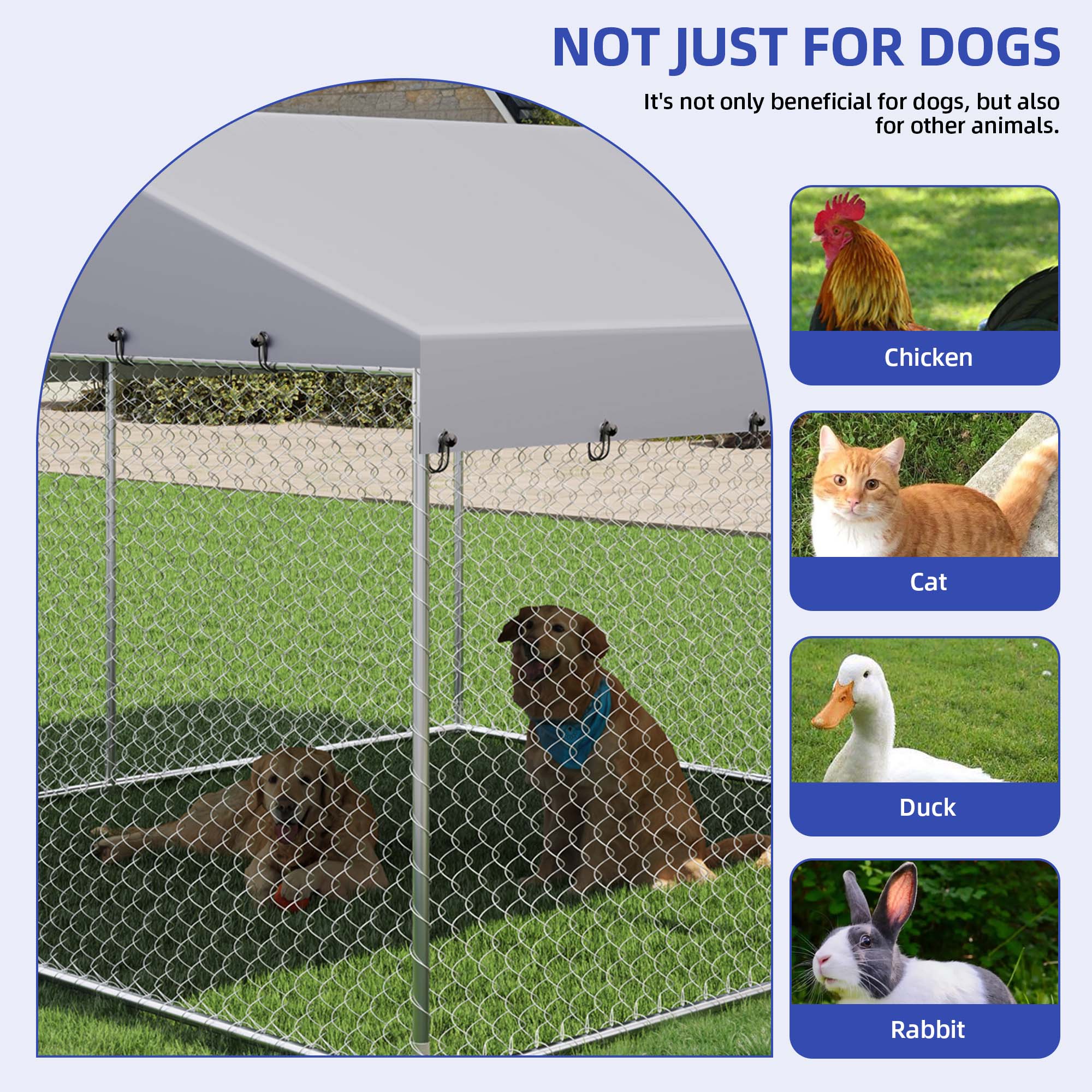 ModFusion 9.8' x 9.8' Large Outdoor Pet Kennel with Weatherproof Canopy, Secure Lock & Adjustable Feeding Bowls – Perfect for Dogs, Cats & More