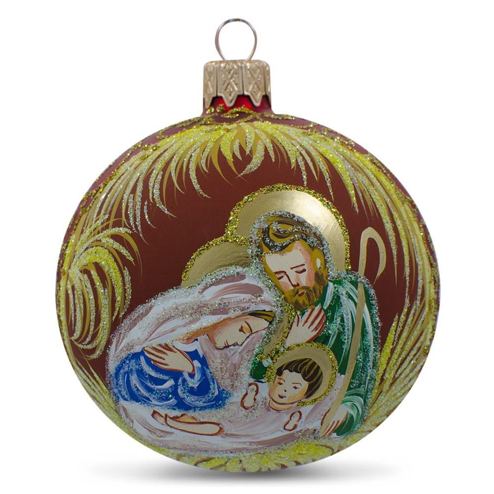 BestPysanky Holy Family Admires Jesus Nativity Scene Glass Ball