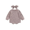 thumbnail image 1 of Biekopu Baby Infant Girls Boys Long Sleeve Romper Headband Flower Round Neck Bosysuit Autumn Clothes, 1 of 6