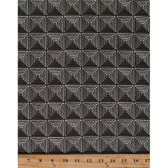 Cotton Geometric Squares Diamonds Pyramid Shapes Three-Dimensional Look Gray Taupe Cotton Fabric Print by the Yard (4046R-5A)