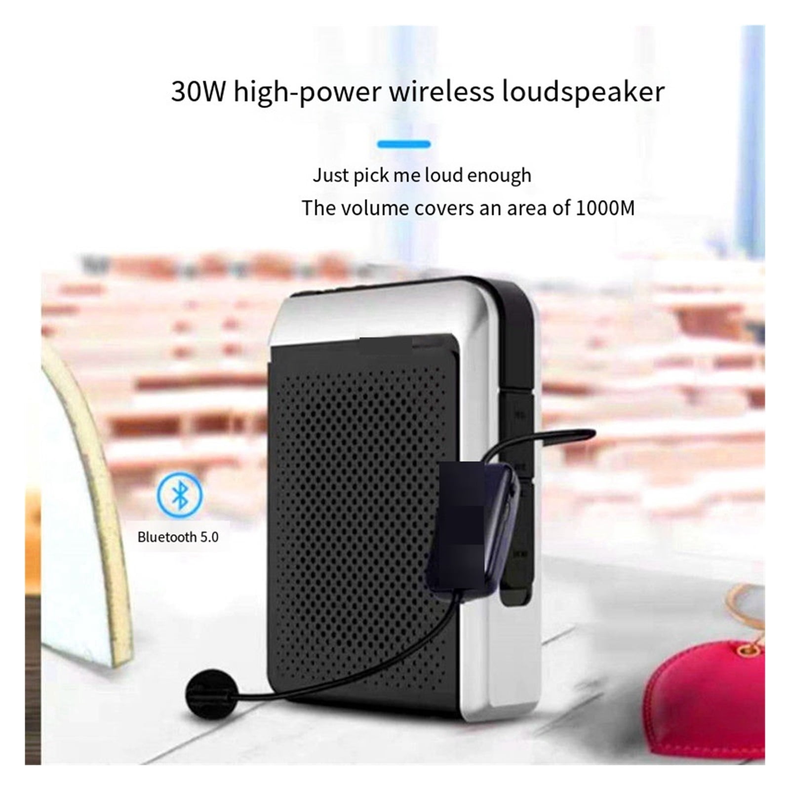 30W 2.4G Professional Loudspeaker Wired/Wireless Microphone Speaker Teacher School Tour Guide FM Radio Megaphone ,Powerful Voice Amplifier