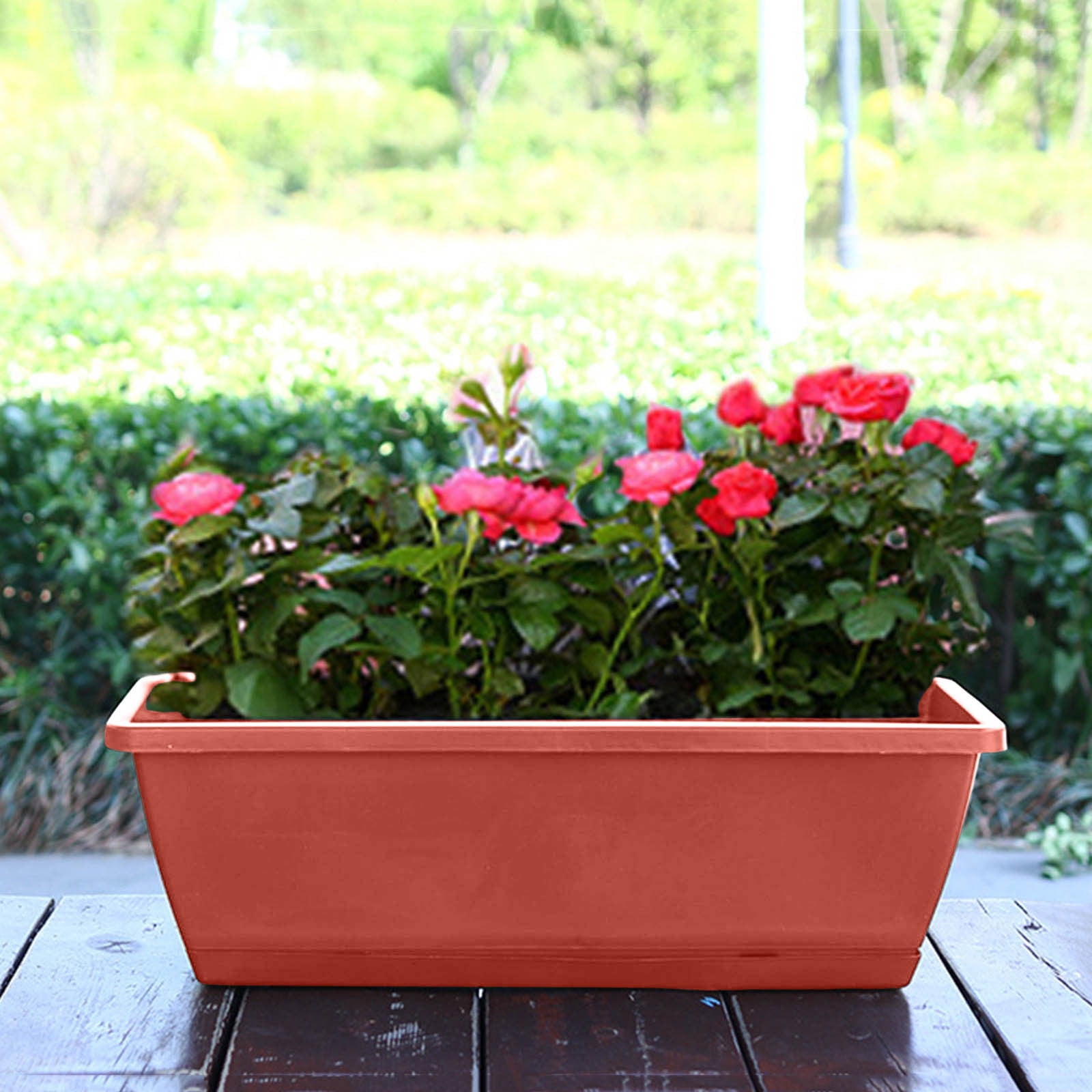 Rectangle Window Box Planter with Built-In Drainage System & Detachable Trays, 17 Inch Flower Pot for Indoor Outdoor Vegetables Herbs Flowers on Patio Balcony Windowsill Garden Decor