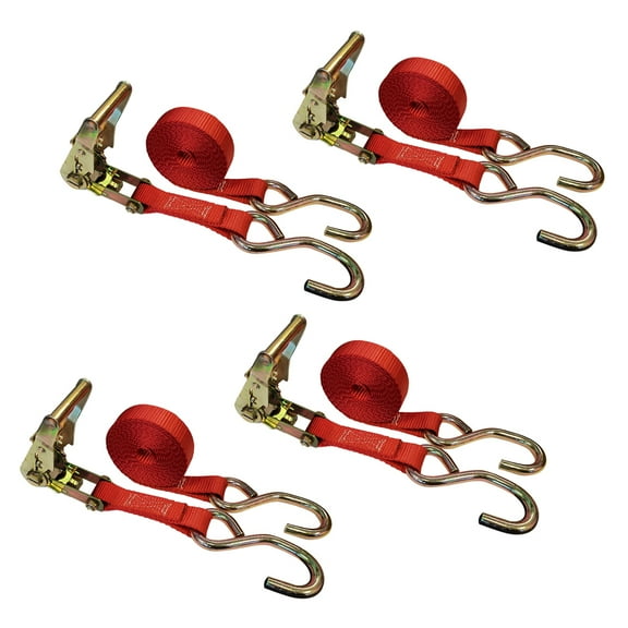 4 Pack 1" x 9' USA Heavy Duty Utility 1" Ratchet Tie Down Strap w/ S Hook for Boat Motorcycle,Red