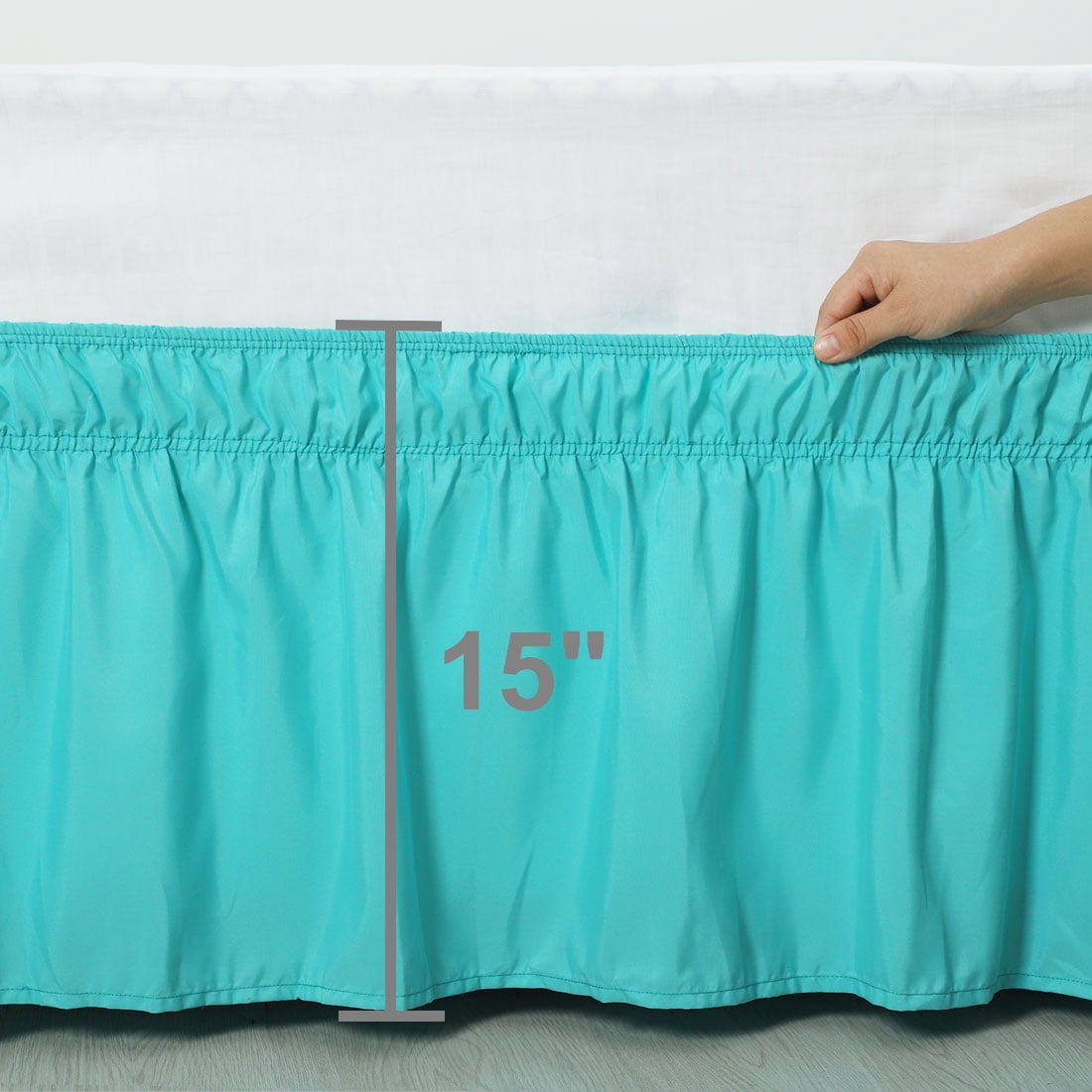 Holzlrgus Polyester Wrap Around Dust Ruffle Bed Skirt 15" Drop for Queen Size Bed, Aqua Blue