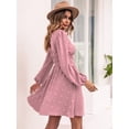 thumbnail image 3 of V Neck Clip Dot Shirred Waist Long Sleeve Dress Above Knee Length, 3 of 3