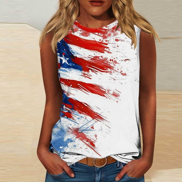 Wiyuqeen Débardeurs Patriotiques Sans Manches pour Femmes 4 Juillet Col Rond Débardeurs Drapeau Américain pour Grande Taille