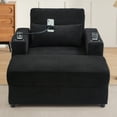 thumbnail image 2 of Chaise Lounge Chair with Cupholders & Charging, 51" Oversized Sleeper Accent Chair with Storage Ottoman, Phone Holder and Side Pockets for Living Room, Black, 2 of 7