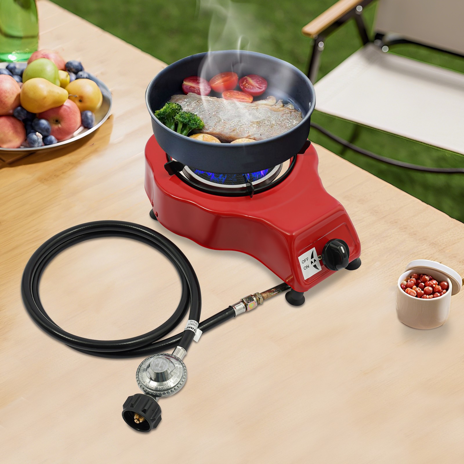 ToppiJoy Portable Stove Burner, Gas Stove, 2750Pa Gas Pressure Round Burner for Patio Outdoor Camping BBQ 14*9.64*4.52in