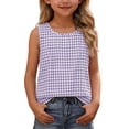 thumbnail image 2 of Maean Girl's Cotton Linen Tank Top Plaid Crew Neck Sleeveless Shirts Summer Lightweight Breathable Beach Clothes, 2 of 7