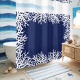 thumbnail image 4 of No Hook Shower Curtain with Built-in Rings - Nautical Coastal Washable Waterproof Fabric Bathroom Curtains for Hotel,Rentals, 72 X 72 Inch Long , Ocean Coral Texture Midnight Blue White, 4 of 8