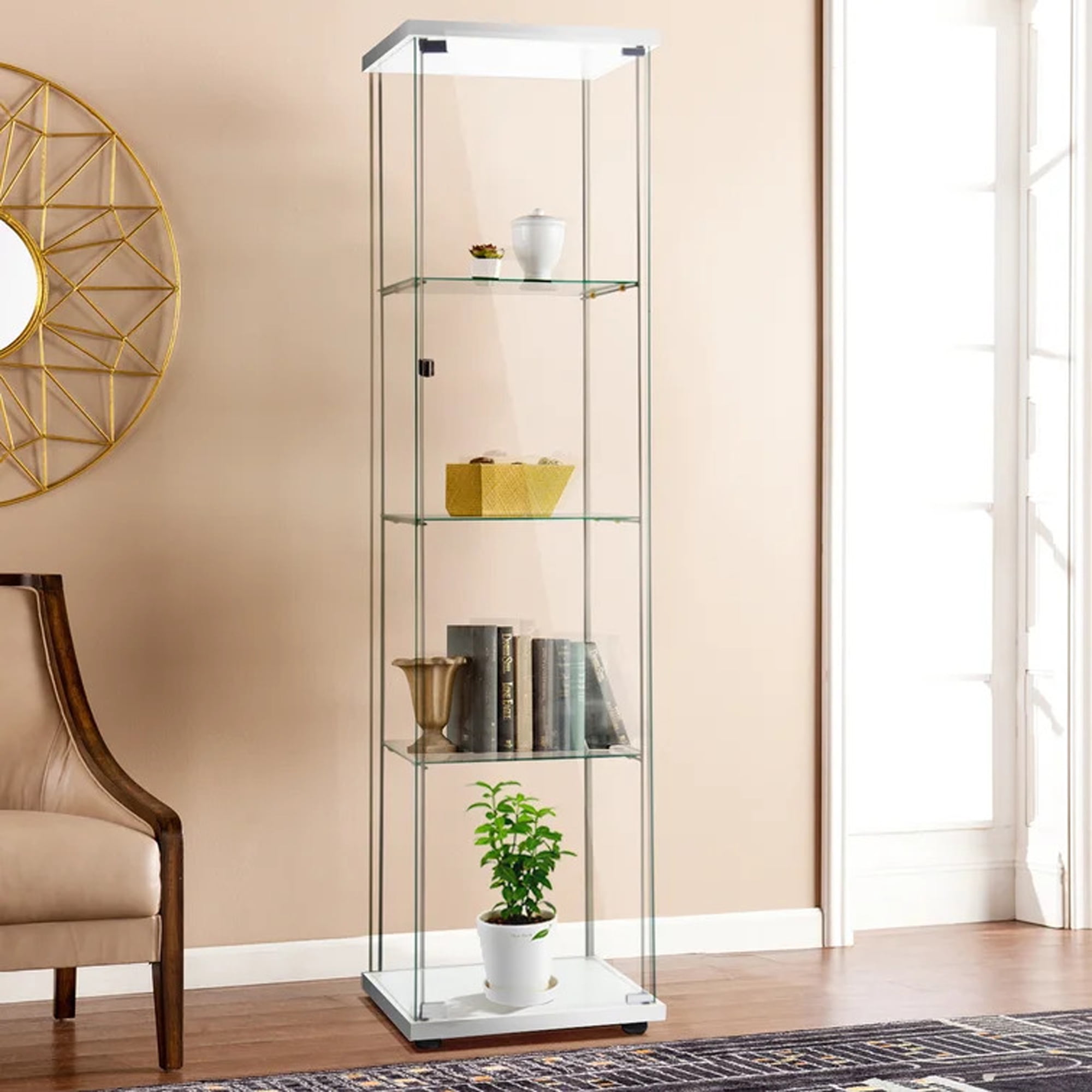 TALEMOHO Glass Display with Door,4 Shelf Glass 64”x 17