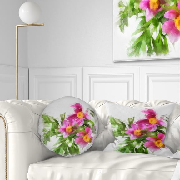Designart Watercolor Pink Woody Peonies - Floral Throw Pillow - 12x20