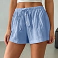 thumbnail image 2 of Hurxie Women's Wide Leg Shorts Drawstring Elastic Waist Vacation Casual Shorts Light Blue,M, 2 of 6