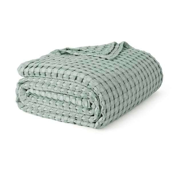 Manta Bedsure de algodón refrescante con forma de gofre, tamaño queen, color verde salvia