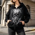 thumbnail image 5 of BODOA0 Women's Skull Graphic Zip Up Hoodie Oversized Full Zip Sweatshirt with Long Sleeves Hood and Side Pockets Fall Casual Soft Cozy Streetwear Jacket Black L, 5 of 9