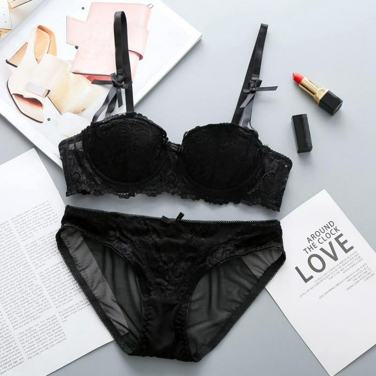Trending High Neck Black Lace Leather Bra And Panty Set - Plus