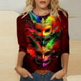 thumbnail image 4 of Byworldtasic Womens 3/4 Sleeve Tops Carnival Fashion Round Neck Mardi Gras Printed Blouse Pullover T-shirt, 4 of 5