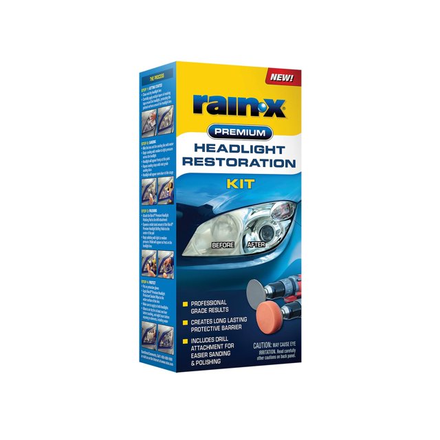 Kit de Restauración de Faros Rain-X Transparente con Lijado y Pulido, Fórmula Todo en 1 para Coche