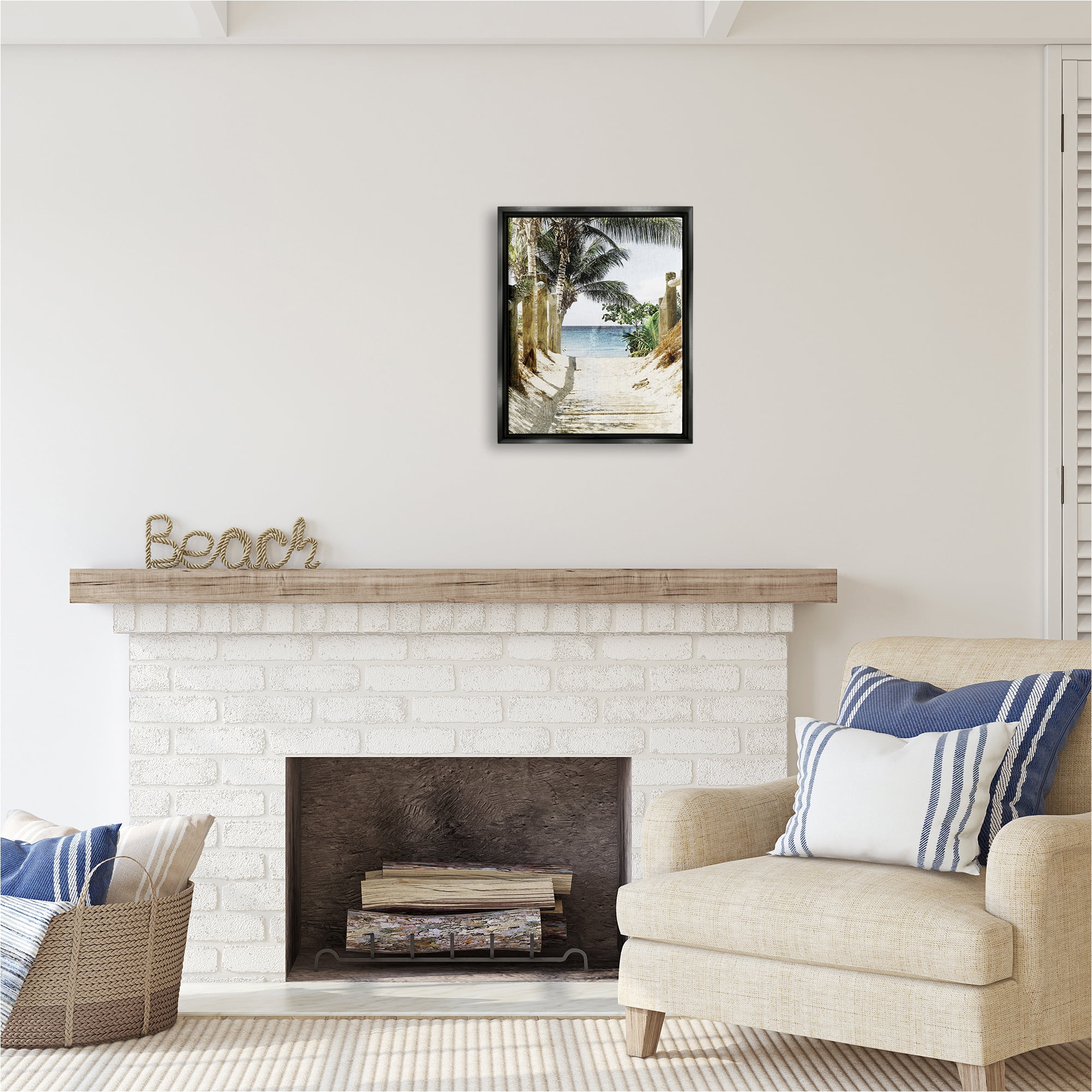 Stupell Industries Tropical Sandy Path Landscape Photography Black Floater Framed Canvas Art Print Wall Art, 17 x 21