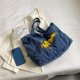 thumbnail image 4 of Bolso de mano de compras para mujer, bolso informal de tela vaquera sólida, bolso de mano con bordado de cremallera, 4 of 9