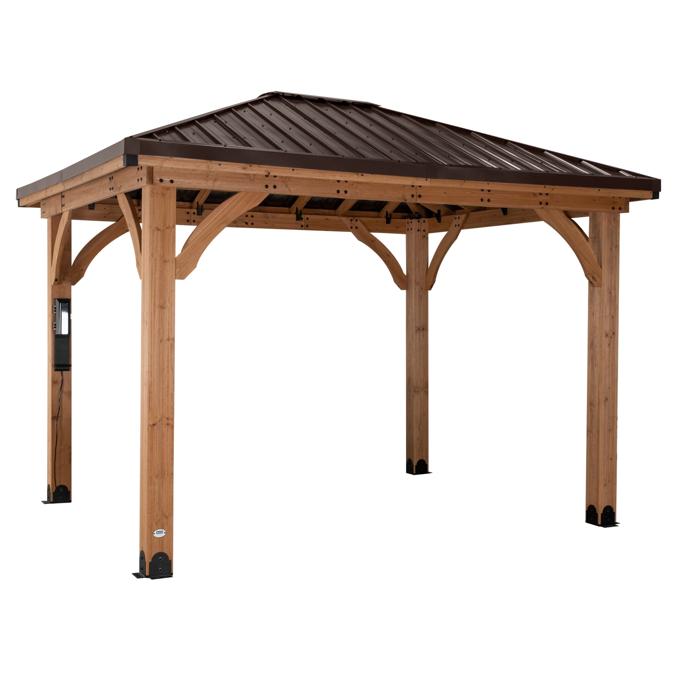 Backyard Discovery Barrington 12' x 10' Cedar Wood Gazebo, Galvanized Steel Roof, PowerPort